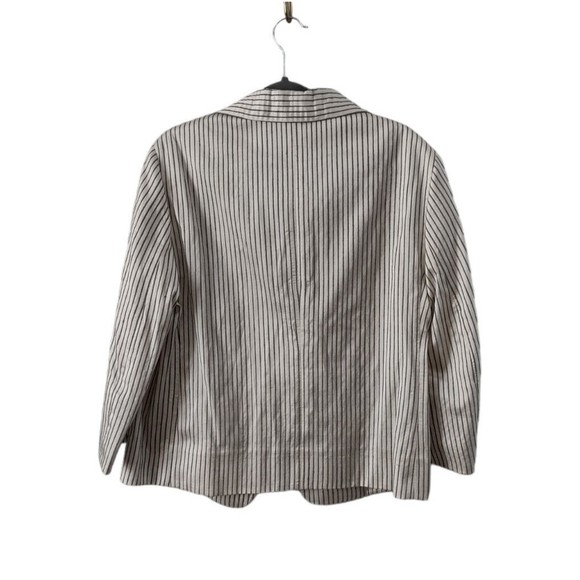 Akris Punto Silk Blazer Jacket Womens 12 Ivory Green Stripe Snap Button Coat - Picture 8 of 8